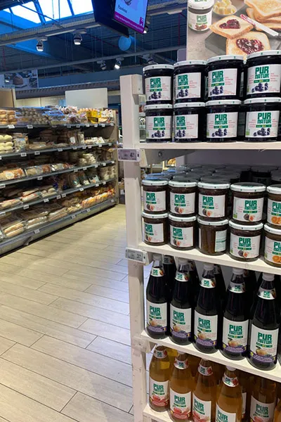 cross-categorie vloerdisplay voor Pur Natur jam